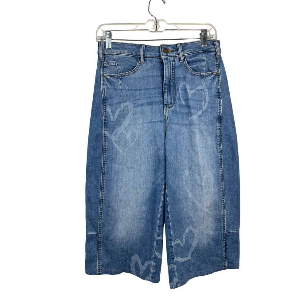 Pilcro Heart Print Denim Culottes Women 25 Blue Good Altered High Rise Wide Leg